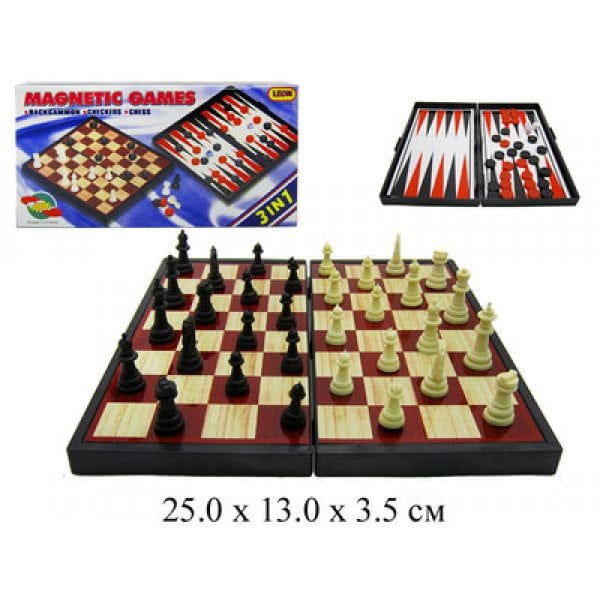 Vintage LEON 3 in 1 CHESS CHECKERS BACKGAMMON Magnetic Games