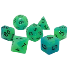 Double Color Glow In The Dark 7 Dice Set Green-Blue