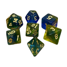 Double Color Glitter 7 Dice Set Blue-Yellow