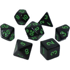 Opaque 7 Dice Set - Black (w-green) 